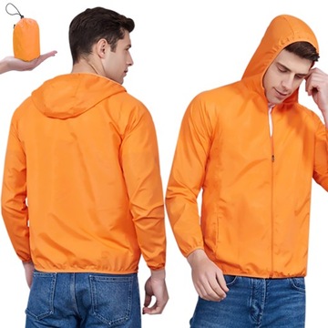KURTKA PRZECIWDESZCZOWA Z KAPTUREM WIATRÓWKA LEKKA UNISEX POMARAŃCZOWA XXL