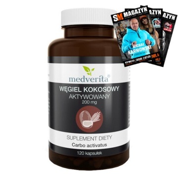 MEDVERITA WĘGIEL KOKOSOWY AKTYWOWANY TRAWIENIE JELITA DETOKS 200mg 120 kaps