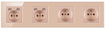 GNIAZDKO USB 4× SZKLANE GNIAZDO 230V + 4× USB 2.1A