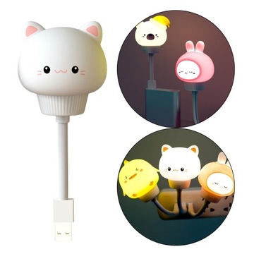 Ночник Декор Милый Мини Портативный Животный USB Многоцветный Белый Котенок