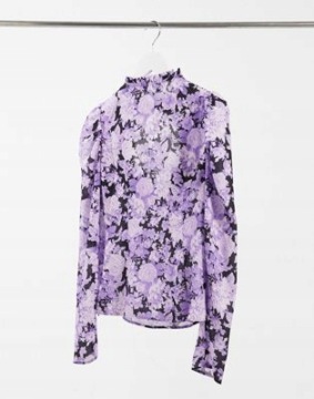 ВЫСОКАЯ ЖЕНСКАЯ РУБАШКА, ФИОЛЕТОВЫЕ ЦВЕТЫ, КЛАССИКА, 40 DUQ
