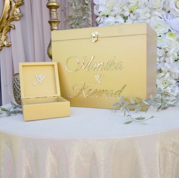 БОЛЬШАЯ ЗОЛОТАЯ КОРОБКА ДЛЯ КОНВЕРТОВ + гламурные ОБРУЧАЛЬНЫЕ КОЛЬЦА