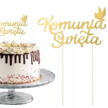 Topper ozdoba na tort na KOMUNIE komunijny do deserów złoty Komunia Święta