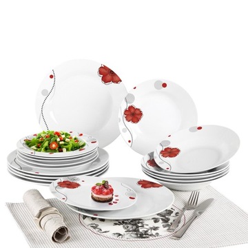 Serwis obiadowy 6 osób komplet talerzy porcelanowych 18 elementów Barwinek