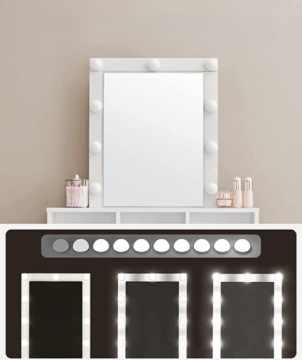 Белый туалетный столик с косметическим зеркалом, 9 светодиодов.