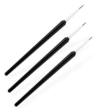 ZESTAW 3 PĘDZELKÓW do ZDOBIEŃ Hybryd Żelu WZORKÓW CIENIUTKIE Czarne