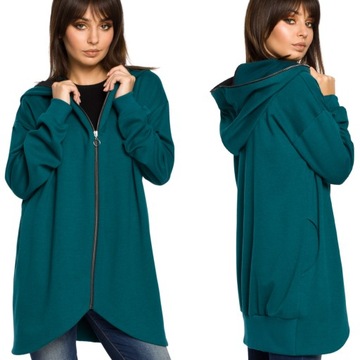 DRESOWA BLUZA DAMSKA BAWEŁNIANA ROZPINANA Z KAPTUREM ZIELONA 40/42 L/XL