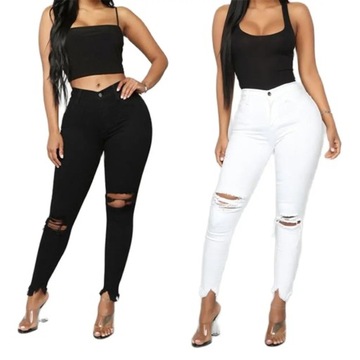 Black and White Ripped Jeans For women Slim denim