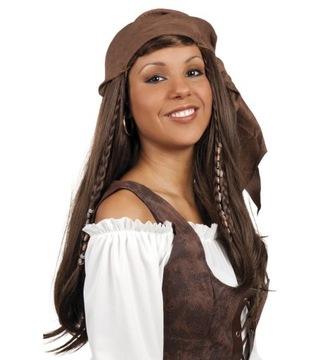 PERUKA BRĄZOWA Z CHUSTĄ PIRATKI CYGANKI 86383