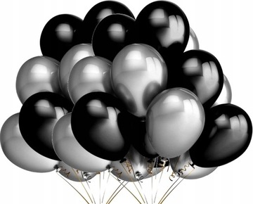 Balony Srebrne Czarne 50szt Ślub Wesele Bal komunie lateks Zestaw Urodziny
