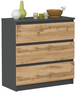 KOMODA SZAFKA 80CM 3 SZUFLADY ANTRACYT DĄB WOTAN