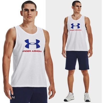 KOSZULKA MĘSKA UNDER ARMOUR BEZRĘKAWNIK SPORTOWY LETNI BAWEŁNA 1329589-104