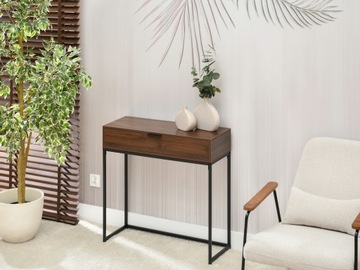 DREWNIANA KONSOLA DO PRZEDPOKOJU Z SZUFLADĄ NORA M ORZECH CZARNA PODSTAWA