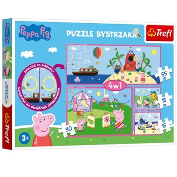 PUZZLE 4W1 ŚWINKA PEPPA, 2x15, 30 i 55 elementów