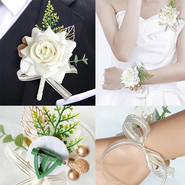 Bransoletka na nadgarstek z różą Bransoletka z wstążki i kwiatem Butonierka do korsarza