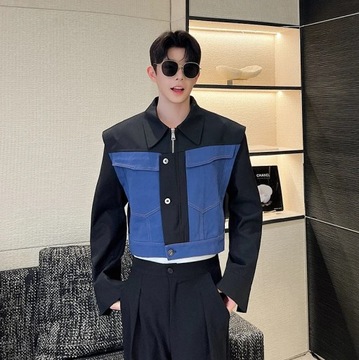 NOYMEI Autumn Men's Short Jacket Denmim Patchwork