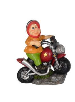 Krasnal solarny figurka na motocyklu ogrodowa