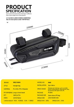 Сумка-кофр WILDMAN M40 для велосипеда, водонепроницаемая, 1,5 л.