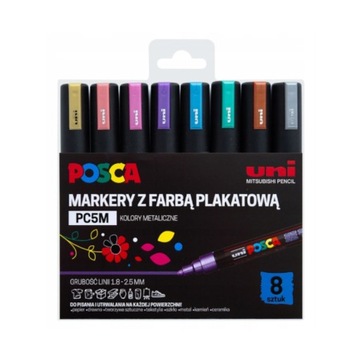Markery UNI POSCA PC-5M ZESTAW [8] METALIC