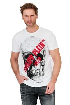 Philipp Plein Biały t-shirt z czaszką i logo r. L