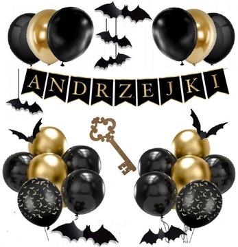 BALONY dekoracje zestaw na ANDRZEJKI baner nietoperze