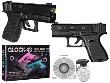 METALOWY PISTOLET ASG NA KULKI SPRĘŻYNOWY GLOCK 43 6 MM KULKI REPLIKA