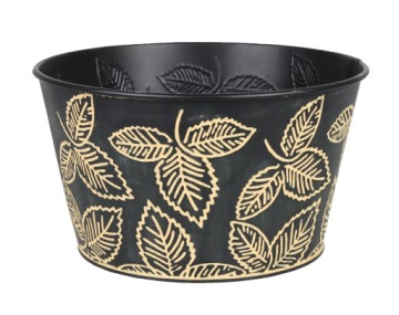 OKRĄGŁY CZARNY KOSZYK METALOWY W LIŚCIE 21x21x12cm