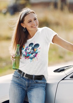 Damski T-Shirt biała damska Koszulka Myszka Minnie Miki nadruk motyl M