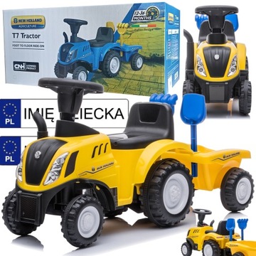 jeździk pchacz NEW HOLLAND z przyczepą ŚWIATŁA LED łopatka grabki + TABLICE