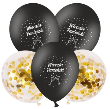 Balony Konfetti Czarne Wieczór Panieński 5 sztuk