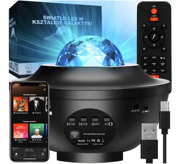 PROJEKTOR GWIAZD RZUTNIK NIEBA LAMPKA NOCNA LED GŁOŚNIK BLUETOOTH + PILOT