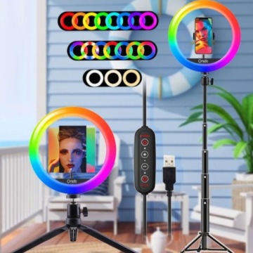 МОЩНАЯ КОЛЬЦЕВАЯ ЛАМПА ДЛЯ СЕЛФИ LED RGB RGB ШТАТИВ + НАБОР ПУЛЬТА USB USB
