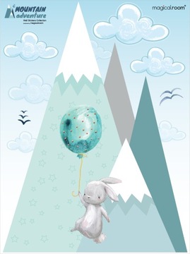Naklejki na ścianę dla dzieci NAKLEJKA GÓRY KRÓLICZEK BALON - 100cm x 130cm