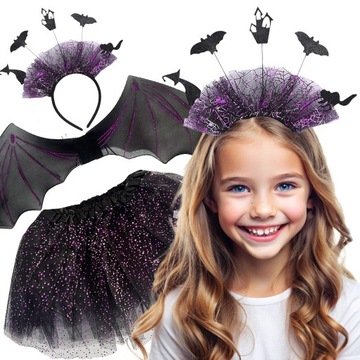 STRÓJ CZAROWNICY KOSTIUM NA HALLOWEEN PAJĘCZARKA NIETOPERZ TUTU OPASKA