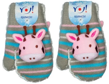 Rękawiczki PODWÓJNE OCIEPLANE Z MASKOTKĄ 14cm