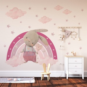 НАСТЕННЫЕ НАКЛЕЙКИ РОЗОВЫЙ ЗАЙЧИК НА РАДУГЕ