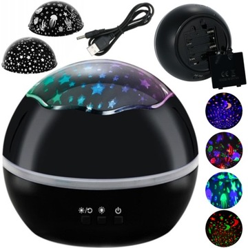 LAMPKA NOCNA OBROTOWA 360 2w1 PROJEKTOR GWIAZD LED