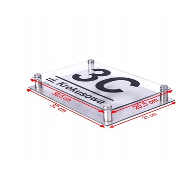 TABLICZKA ADRESOWA PLEKSA ALUMINIUM+DYSTANSE KOŁKI