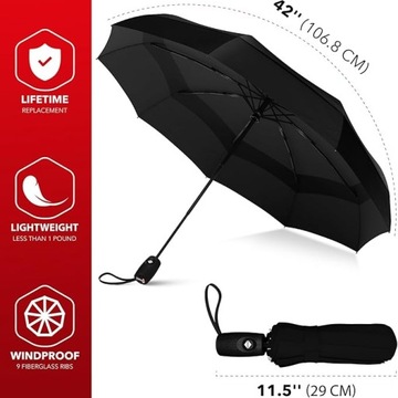 Зонт складной Repel Umbrella черный с тефлоновым покрытием