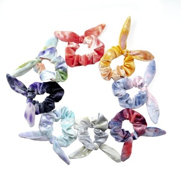 GUMKI DO WŁOSÓW SCRUNCHIES TĘCZOWE ZESTAW KOKARDKA