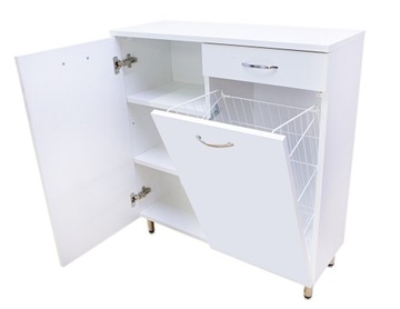 SZAFKA ŁAZIENKOWA KOMODA STOJĄCA Z KOSZEM NA BIELIZNĘ MDF ZŁOŻONA 80 cm