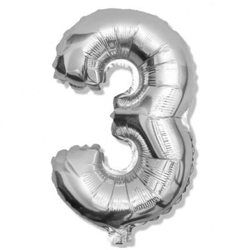 BALON FOLIOWY CYFRA 3 TRZY SREBRNA 40cm 18 Cali