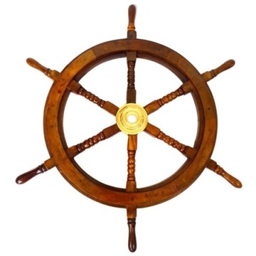 Duże drewniane koło sterowe średnica 75 cm z wkładem mosiężnym z miejscem n