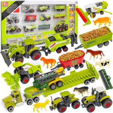 CIĄGNIK TRAKTOR MASZYNY ROLNICZE KOMBAJN ZESTAW FARMER + ZWIERZĘTA PREZENT