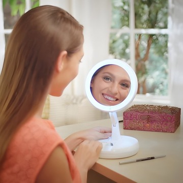 ЗЕРКАЛО КОСМЕТИЧЕСКОЕ СВЕТОДИОДНОЕ ДЛЯ МАКИЯЖА, ДВУХСТОРОННЕЕ, УВЕЛИЧИВАЮЩЕЕ, С ПОДСВЕТКОЙ