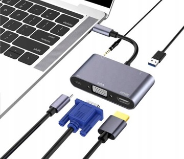 ХАБ USB-C HDMI 4k VGA РАЗЪЕМ USB 3.0 3,5 мм PD