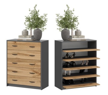 ШКАФ ДЛЯ ОБУВИ, КОМОД ИЗ 5К ГРАФИТ ДУБ ВОТАН