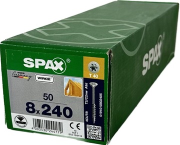 Wkręty uniwersalne do drewna 8 x 240mm SPAX WIROX BIT T-40 stożek 50szt