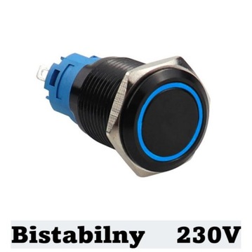 Przycisk przełącznik 16mm metalowy LED 230V bi