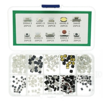 Zestaw przycisków mikroswitch tact switch 250 sztuk + BOX